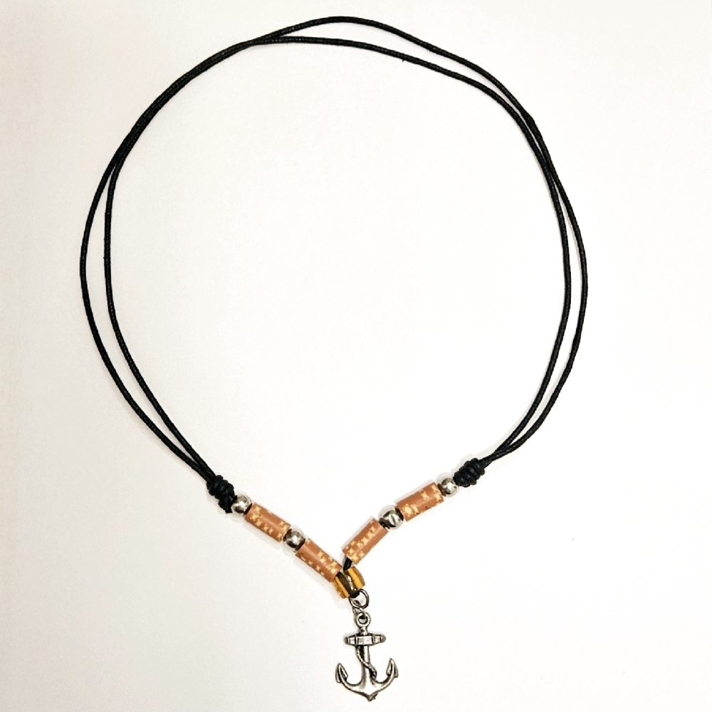 Adjustable Black Anchor Pendant Necklace